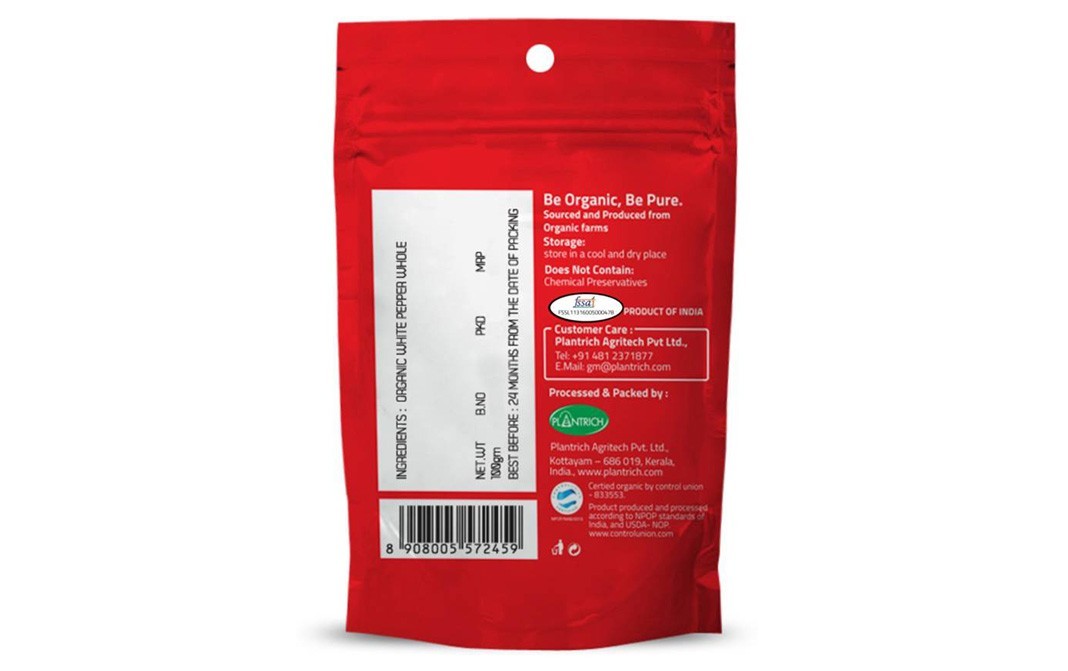 Only Organic White Pepper Whole    Pack  100 grams